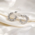 Chic irregular C-shaped hoop earrings with a cracked stone texture on satin background - Silver C-Shape Grain Texture Style (HS1930-Silver-6)