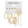 5-pair gold earring set with heart studs, pearls, and geometric hoops on white card - Heart Rhinestone Geometric Style (HS630-17)