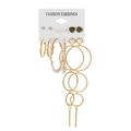 6-pair set of gold-tone tassel and butterfly drop earrings with pearls and crystals - Heart Artificial Pearl Rhinestone Hoop Style (HS630-18)