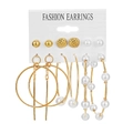 6-pair vintage pearl earring set featuring gold hoops, studs, and pearl drop styles - Square Artificial Pearl Long Bar Style (HS630-19)