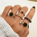 Set de 5 anillos vintage dorados con piedras negras ovaladas y brillantes de estilo retro - Estilo Negro (HS874-3)