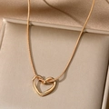 Minimalist hollow heart pendant on a gold snake chain necklace for women - Gold (X-226-2)