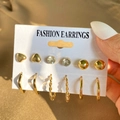 Ensemble de 6 paires de boucles d'oreilles vintage dorées avec perles et créoles - Ensemble de 6 Paires de Boucles d'Oreilles Dorées (HS529-45)