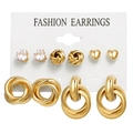 Ensemble de 6 paires de boucles d'oreilles vintage dorées avec perles et cœurs - Ensemble de 5 Paires Cœur Strass Or (HS529-8)