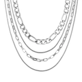 Chic multi-layer silver necklace set with figaro, snake, and paperclip chain links - Four Layer Figaro Snake Chain Necklace (HS1679-2) / Silver