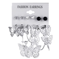 6-pair set of geometric stud and silver butterfly drop earrings on display card - Rhinestone Butterfly Shadow Variety (55572)