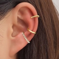 Dreiteiliges goldenes Earcuff-Set mit gedrehtem, glattem und Zirkonia-Design am Ohr - Goldene Gedrehtes Seil Strass 3-Teiliges Set (HS1268-13)