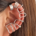 Nahaufnahme von 7-teiligem silbernem Ohrmanschetten-Set mit Strass und minimalistischem Design - Silberne Quadratischer Rahmen Strass Set (HS1268-18)