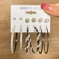 Lot de 6 paires de boucles d'oreilles vintage françaises dorées avec perles et anneaux - 6 Paires Perles Artificielles Strass Argent (HS529-36)
