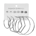 Set de 6 paires de boucles d'oreilles argentées avec créoles en C et clous géométriques - Lot de 6 Paires de Boucles d'Oreilles (HS966-1) / Argent