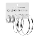Lot de 5 paires de créoles argentées en forme de C avec strass et détails texturés - Lot de 5 Paires de Boucles d'Oreilles (HS966-2) / Argent