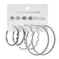 Lot de 6 paires de boucles d'oreilles argentées avec créoles en C et clous en perles - Lot de 6 Paires de Boucles d'Oreilles (HS966-3) / Argent