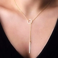 Collar lariat en Y dorado minimalista con eslabón de anillo y colgante de barra vertical - Colgante geométrico dorado Y Lariat (ZJ10648)