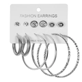 6er-Set silberne C-förmige Creolen und Ohrstecker in verschiedenen Größen und Texturen - 6 Paar Ohrringe Set (HS966-6)