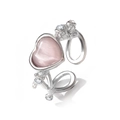 Anillo ajustable de plata con piedra de luna rosa corazón y tres circonitas - Corazón Rosa Piedra Ojo de Gato Abierto (HS924-10)