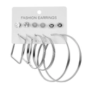 Lot de 6 paires de boucles d'oreilles créoles argentées et clous avec strass et mat - Lot de 6 Paires de Boucles d'Oreilles (HS966-7) / Argent