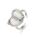 Anillo ajustable de plata con piedras de luna en corazón y acabado martillado - Doble Corazón Opalo Martillado (HS924-12)