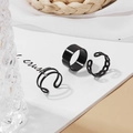 Three-piece set of minimalist black metal rings featuring a wide band and chain texture - Black Minimalist Style Set (HS1052-2)