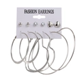 6er-Set silberne C-förmige Creolen und Ohrstecker mit Strasssteinen und Herz-Designs - 6 Paar Ohrringe Set (HS966-10)