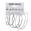 Silberne C-förmige Creolen und Stecker im 6er-Set auf einer weißen Displaykarte - 6 Paar Ohrringe Set (HS966-9)