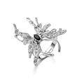 Anillo de mariposa plateado con piedra de luna negra y banda abierta ajustable - Mariposa Lava Gema Negra (HS924-17)