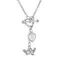Silver retro double heart necklace with pearl tassel and cupid angel pendant on white - Silver Angel Heart Artificial Pearl OT Buckle Necklace (HS1879-4)
