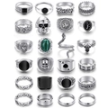 24-piece vintage punk silver ring set with skull, snake, and spade design elements - HS1089-3 Style