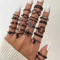 18-delige zwarte vlinder en hart ringenset met parels en kristallen voor dames - Verstelbaar Open / Zwarte Vlinder Strass Stijl (HS701-41) / 23-Delige Set / Zwart