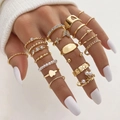 22-delige gouden ringenset met vlinder- en hartontwerpen voor dames, boho-stijl - Verstelbaar Open / Hol Hart Combinatiestijl (HS701-34) / 21-delige set / Goud