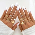 22-delige boheemse gouden ringenset met vlinder- en hartmotieven voor damesmode - Verstelbaar Open / Bohemian Stapelstijl (HS701-36) / 24-delige set / Goud