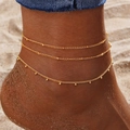 Dreilagiges goldenes Fußkettchen-Set mit Perlen für Damen im Boho-Strand-Stil Urlaub - Gold Perlenanhänger Mehrschichtiges Dreiteiliges Set (HS1419-9)