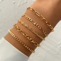 Five-piece gold paperclip and figaro chain bracelet set for women layering - Gold Paperclip Chain And Square Bangle Set (HS1544-18)