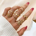 22-delige gouden ringenset met vlinder- en slangontwerpen in boho stapelstijl - Verstelbaar Open / Serpentine Bloem Modestijl (HS701-7) / 10-delige set / Goud