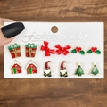 Set di 6 paia di orecchini a lobo natalizi in lega con motivi festivi in smalto - Set Casetta di Pan di Zenzero Albero 4 (HS1094-4)