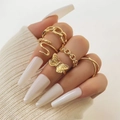 Gouden 5-delige vlinder en slang ringenset met kristallen kettingdetails voor dames - Verstelbaar Open / Vlinder Serpentine Combinatiestijl (HS701-8) / 5-delige set / Goud