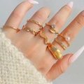 22-delige gouden ringenset met vlinder, hart en parels in elegante bohemien stijl - Verstelbaar Open / Bohemian Parel Blad Stijl (HS701-9) / 8-delige set / Goud
