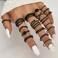 22-delige zwarte vlinder en hart ringenset met punk gotisch gelaagd ontwerp - Verstelbaar Open / Zwarte Punk Ketting Serie (HS701-43) / 18-delige Set / Zwart