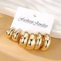 Goldenes geometrisches Wassertropfen und Creolen Ohrring Set auf weißer Karte - Gold Tropfen Reifen Kombination (HS1469-1)