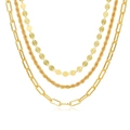 Dreilagige goldene Halskette mit runden Pailletten, Kordelkette und Gliederkette - Gold Gedrehte Rechteckige Glieder Dreilagig Stil (HS968-5)