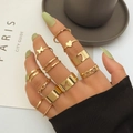 Gouden ringenset van legering met vlinders en hartjes voor dames, stapelbare sieraden - Verstelbaar Open / Vlinder Hart Stapel Serie (HS701-17) / 12-delige Set / Goud