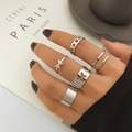 5-delige zilveren ringenset met opengewerkte vlinder en minimalistische schakelontwerpen - Verstelbaar Open / INS Minimalistische Zilveren Stijl (HS701-18) / 5-delige set / Zilver