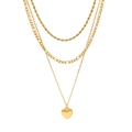 Dreilagiges goldene Halskette Set mit Kordelkette, Figaro-Kette und Herz-Anhänger - Gold Herzanhänger Dreilagig Stil (HS968-9)