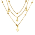 Dreilagige goldene Vintage-Halskette mit Perlen, Scheiben und Kaktus-Anhänger - Gold Kaktus Dreilagig Stil (HS968-11)