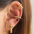 Set di orecchini a serpente in oro gotico con cristalli per un look stile punk a strati - Set 5 Pezzi Serpente Strass Oro (HS1578-13)