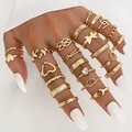 22-delige gouden boho ringenset met vlinder-, hart- en maanontwerpen voor dames - Verstelbaar Open / Maan Ster Vlinder Bohemian Stijl (HS701-23) / 23-Delige Set / Goud