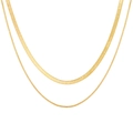 Elegante goldfarbene Doppel-Halskette mit flacher Schlangenkette und feiner Rundkette - Gold Doppel-Schlangenkette Zweilagig Stil (HS968-23)