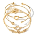Set de 5 pulseras doradas con dijes de corazones de diamantes y brazalete de nudo - Juego de Pulseras de Nudo de Corazón de 4 Piezas (HS1877-5)