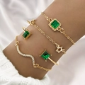 Elegant 4-piece gold bracelet and emerald ring set with star and snake motifs - Gold with Green Gemstone Style (HS1385)