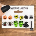 Set di 6 paia di orecchini di Halloween con zucca, gatto, ragno e cappello da strega - HS1093-11