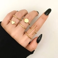 Gouden 6-delige minimalistische ringenset met hart-, geometrische en gedraaide ontwerpen - Verstelbaar Open / Hart Geometrische Gladde Band Set (HS701-27) / 6-Delige set / Goud